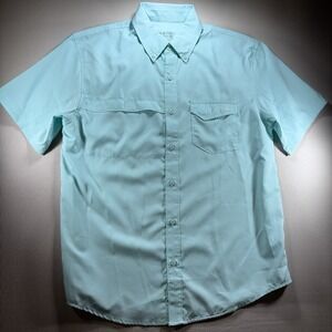 Huk Men's Tide Point Buttondown Shirt UPF 30+ Fishing Outdoors Medium EUC Aqua